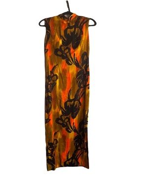 Hale Aloha Vintage Hawaiian Bark Cloth Sheath Maxi Dress size XS-small